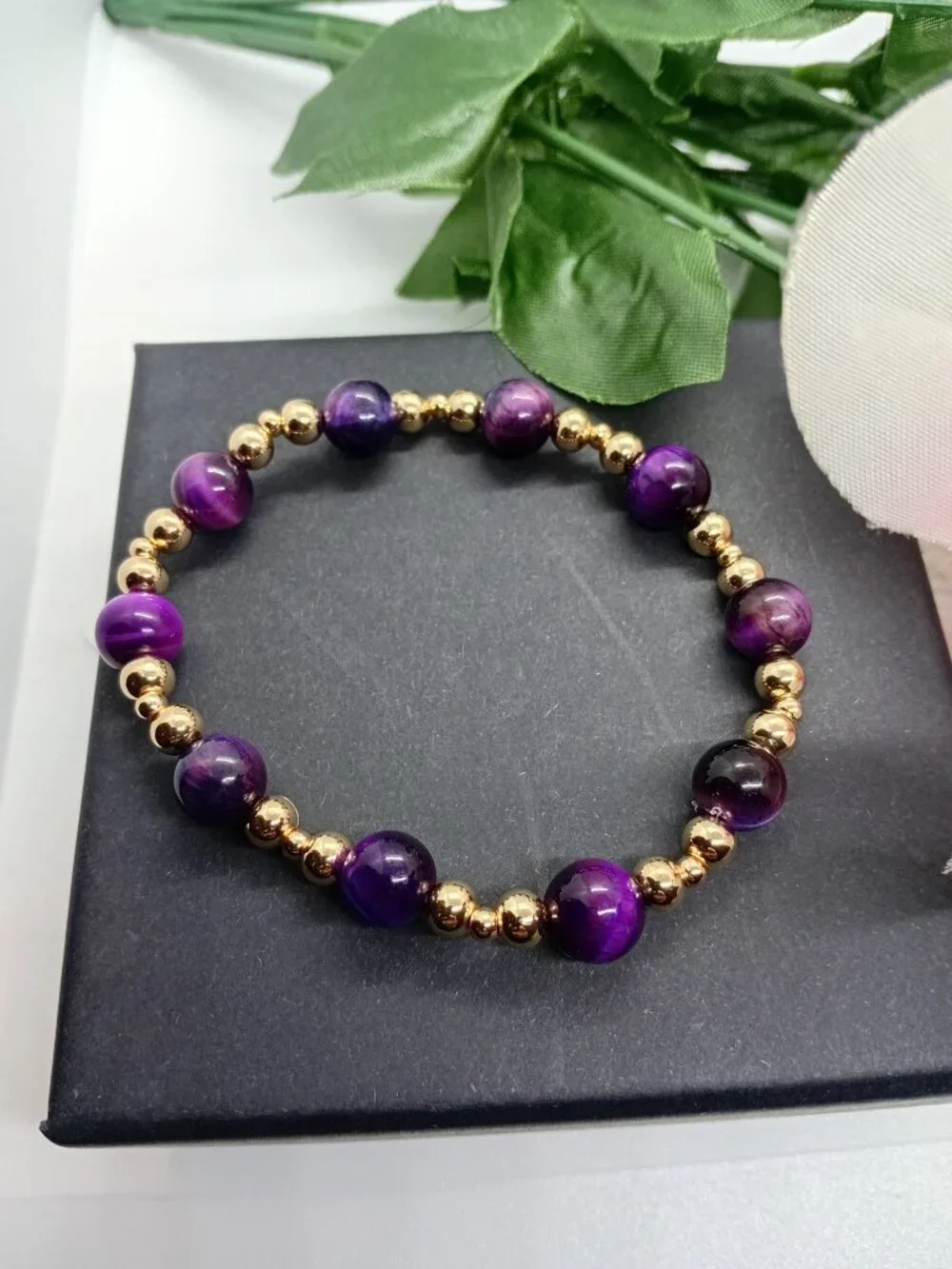 Purple Reign Purple Tiger's Eye Stretch Bracelet 14K Gold Filled Focus & Protect